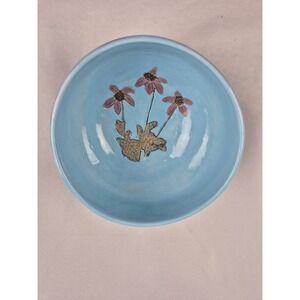 SWB‎ Signed Studio Pottery Ceramic Floral Bowl Blue Hand Painted Art Potter